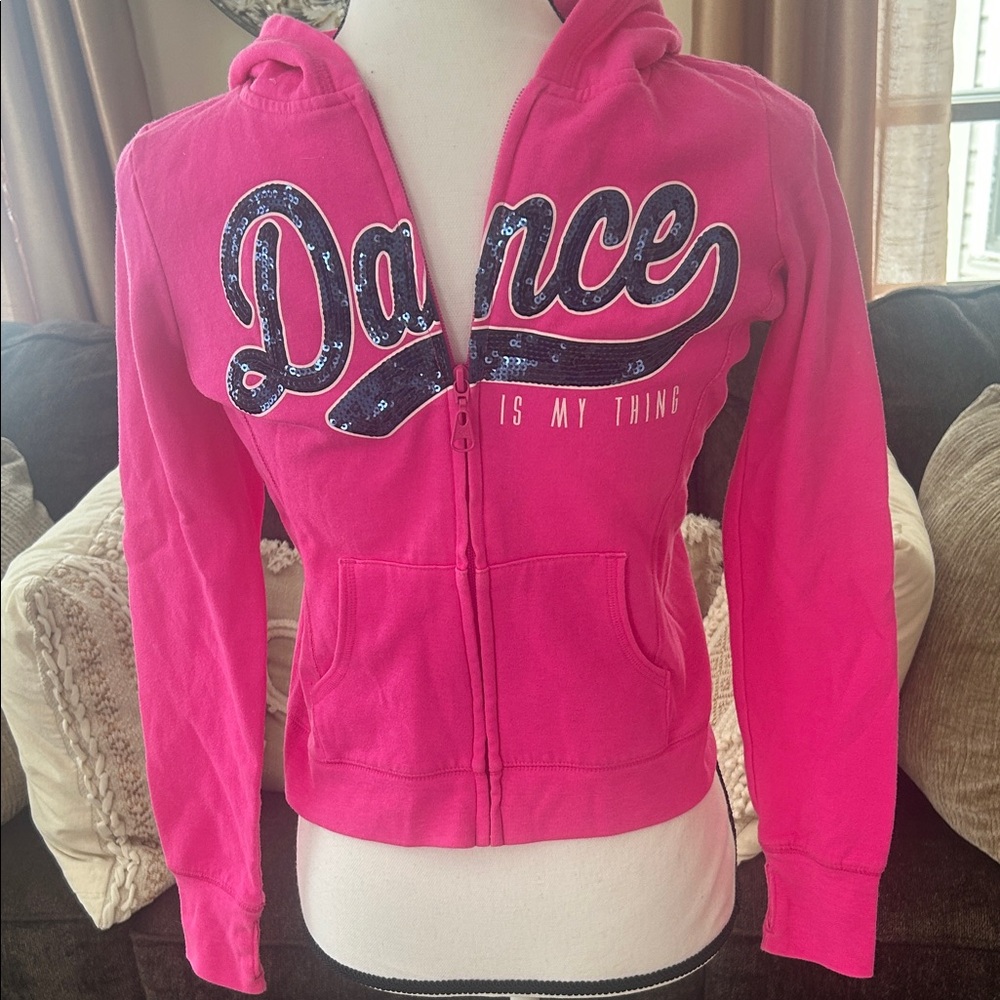 Girls Justice Pink Dance zip up hoodie size 12